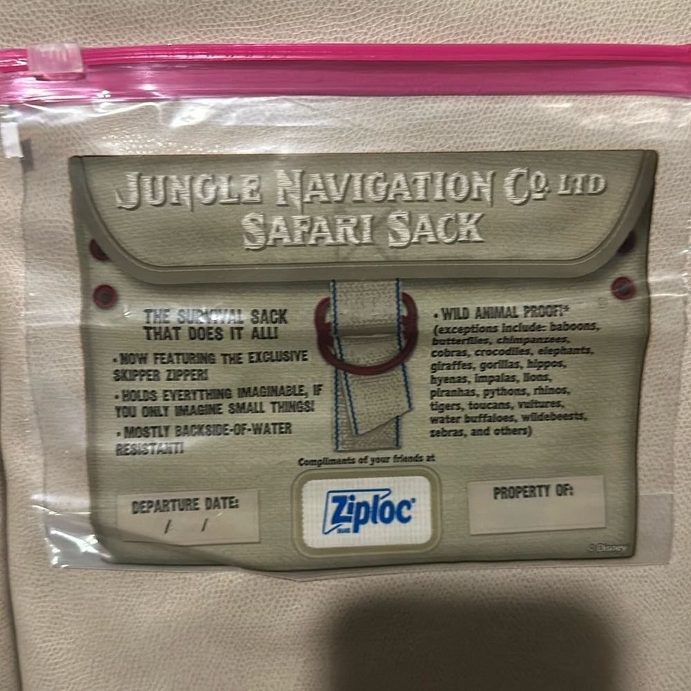 4/$10 Disney world Magic Kingdom Jungle Cruise Ziploc Jungle Safari Snack Pack
